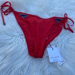 Red Carter Red Tie-Side Bikini Bottom with Woven Accent